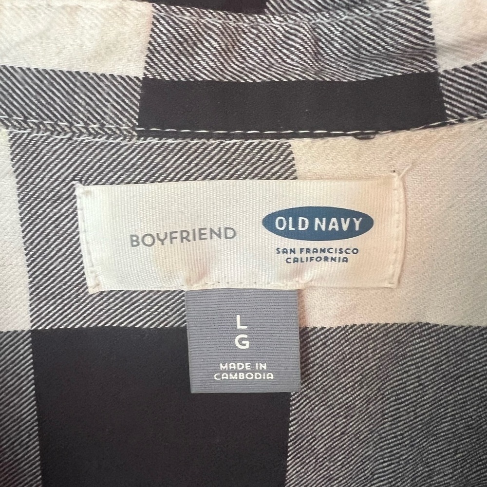 Old Navy Women’s Boyfriend Flannel Popover Shirt Black White Checkered Size L - Picture 4 of 6